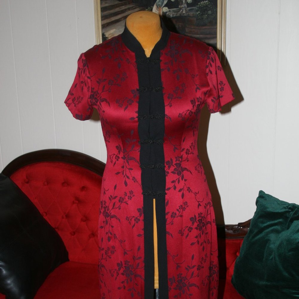 Long Dress - Jacket Cheongsam  Style Wine Red Size 8 Medium